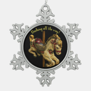 Karussell-Pferd~ Schneeflocke-gerahmte Verzierung Schneeflocken Zinn-Ornament