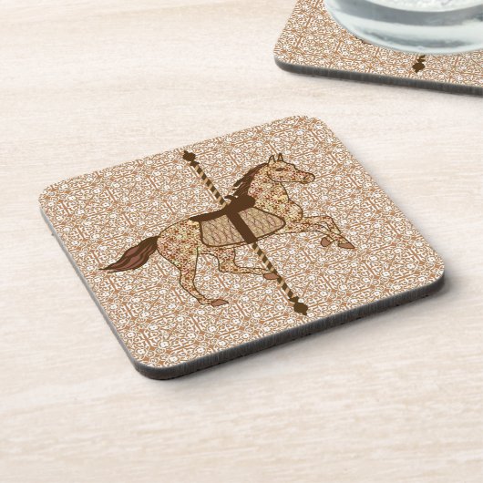 Karussell Pferd - Schokolade Braun und Tan Getränkeuntersetzer (Linke Seite)