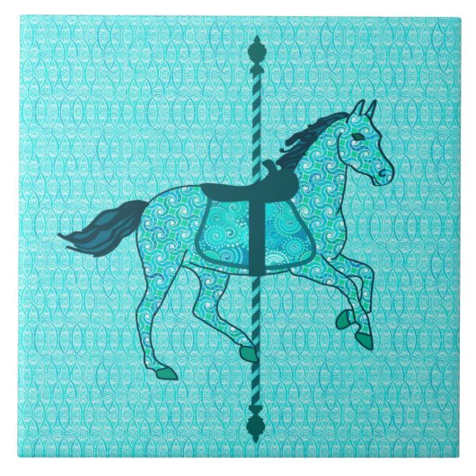 Karussell Pferd - Türkis und Aqua Fliese (Vorderseite)