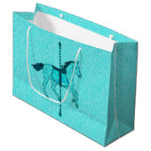 Karussell Pferd - Türkis und Aqua Große Geschenktüte (Vorderseite Schrägansicht)