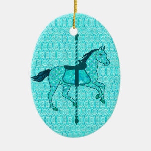 Karussell Pferd - Türkis und Aqua Keramik Ornament