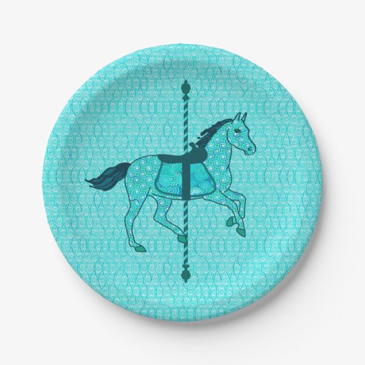 Karussell Pferd - Türkis und Aqua Pappteller (Vorderseite)