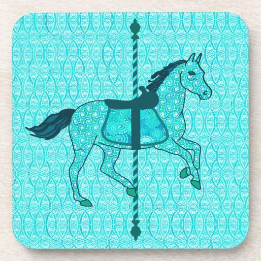 Karussell Pferd - Türkis und Aqua Untersetzer (Vorderseite)