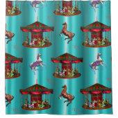 Karussell Pferde auf blau Duschvorhang (Vorderseite)