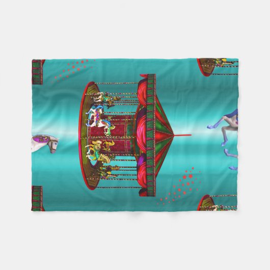 Karussell Pferde auf blau Fleecedecke (Vorderseite (Horizontal))