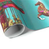 Karussell Pferde auf blau Geschenkpapier (Rolleneckpunkt)