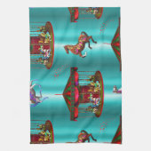 Karussell Pferde auf blau Geschirrtuch (Vertikal)