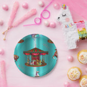 Karussell Pferde auf blau Pappteller (Party)