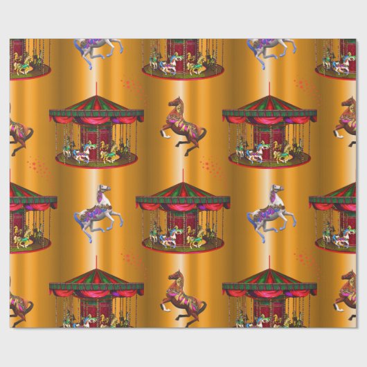 Karussell Pferde auf Gold Geschenkpapier (Flach)