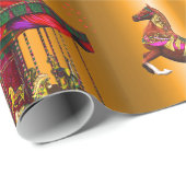 Karussell Pferde auf Gold Geschenkpapier (Rolleneckpunkt)