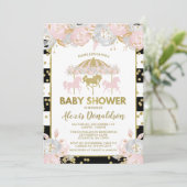 Karussell Pink und Gold Baby Dusche Einladung (Stehend Vorderseite)