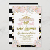 Karussell Pink und Gold Baby Dusche Einladung (Vorne/Hinten)