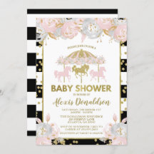 Karussell Pink und Gold Baby Dusche Einladung