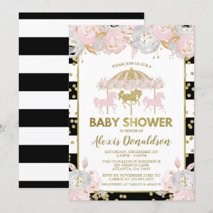Karussell Pink und Gold Baby Dusche Einladung