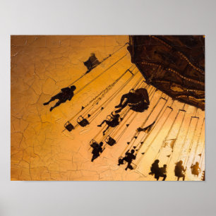 Karussell-Sonnenuntergang-Kunst Vintage-Gemälde Poster