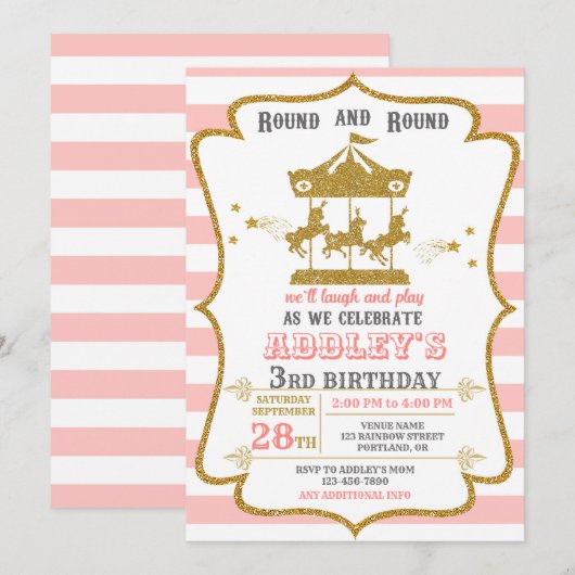 Karussellgeburt Einladung Karneval Geburtstag (Vorne/Hinten)