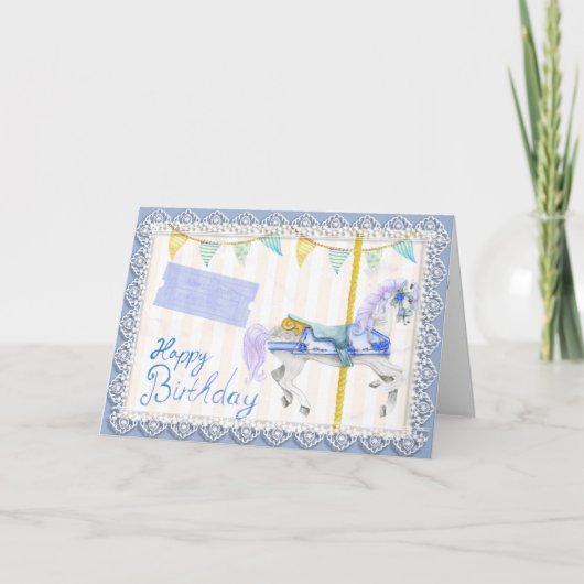 Karussellpferd (Blau) Geburtstag Karte (Vorderseite)