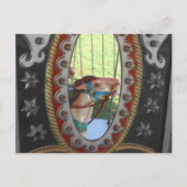 Karussellpferd im Spiegel Schwarz-weiße Postkarte (Vorderseite)