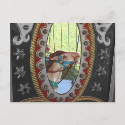 Karussellpferd im Spiegel Schwarz-weiße Postkarte (Vorderseite)