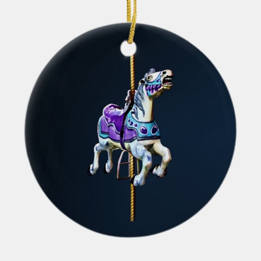 Karussellpferd in Lavender und Blau Keramik Ornament (Vorne)