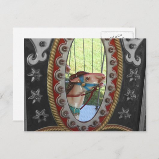 Karussellpferd in Mirror Schwarz-weiß Postkarte (Vorne/Hinten)