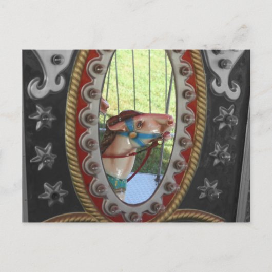 Karussellpferd in Mirror Schwarz-weiß Postkarte (Vorderseite)