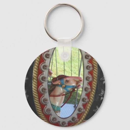 Karussellpferd in Mirror Schwarz-weiß Schlüsselanhänger (Vorderseite)