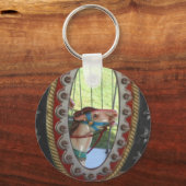 Karussellpferd in Mirror Schwarz-weiß Schlüsselanhänger (Vorderseite)