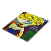 Karussellpferd mit gelber Mähne Fliese (Seite)