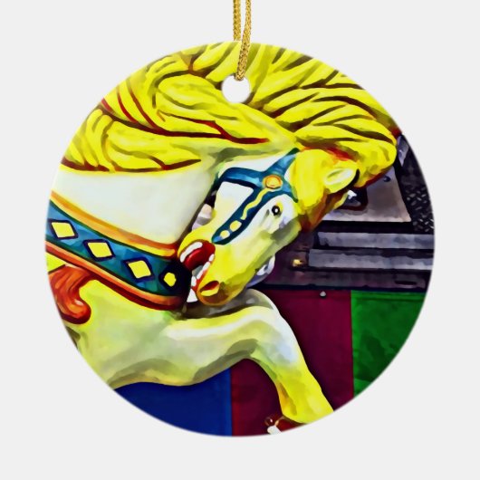 Karussellpferd mit gelber Mähne Keramik Ornament (Vorne)