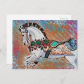 Karussellpferd Postkarte - farbenfrohe Mergo Runde (Vorne/Hinten)