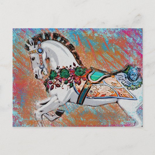 Karussellpferd Postkarte - farbenfrohe Mergo Runde (Vorderseite)