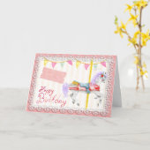 Karussellpferd (rosa) Geburtstag Karte (Gelbe Blume)