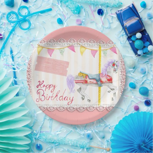 Karussellpferd (rosa) Geburtstagspapierplatte Pappteller (Party)