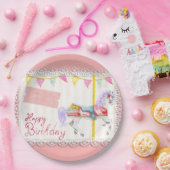 Karussellpferd (rosa) Geburtstagspapierplatte Pappteller (Party)