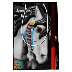 Karussellpferd Schwarzweiß und Weiß Personalisiert Mittlere Geschenktüte