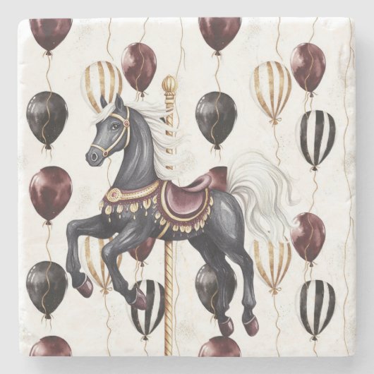 Karussellpferd Zirkusballons Steinuntersetzer (Vorderseite)