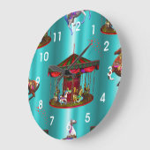 Karussellpferde auf Blauem Große Wanduhr (Winkel)