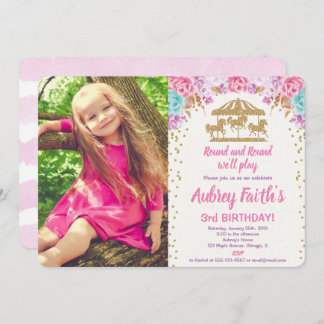 Karussellrosa aquamarines Foto Geburtstagsladung Einladung