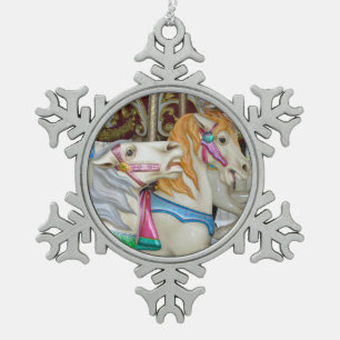 Karusselpferde Schneeflocken Zinn-Ornament