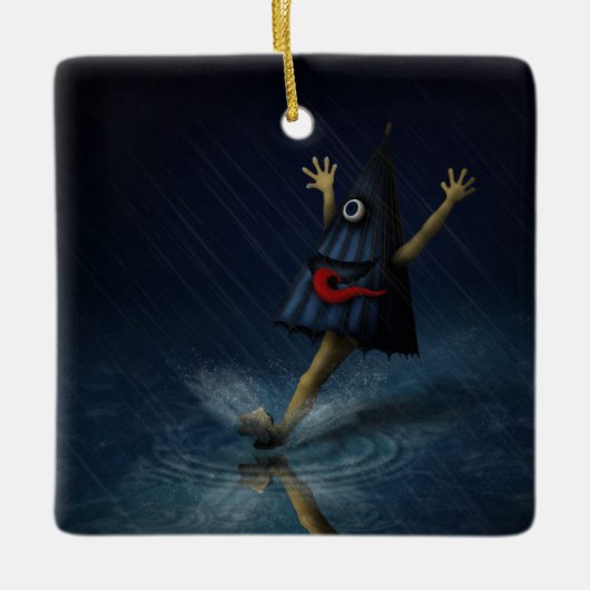 Kasa Obake Japanischer Regenschirm Ghost Rainy Day Keramikornament (Vorderseite)