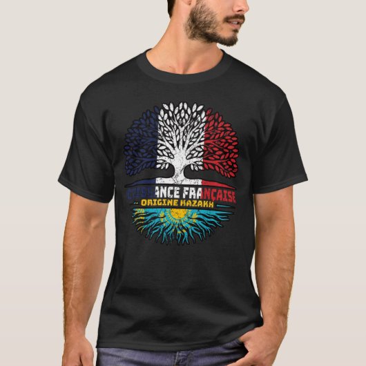 Kasachstan Fahne Frankreich Tree Roots Flag T-Shirt (Vorderseite)