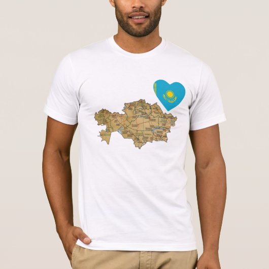 Kasachstan-Flaggen-Herz und Karten-T - Shirt (Vorderseite)