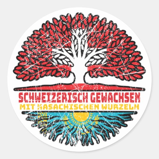 Kasachstan Kasachisch Schweizer Schweiz Baum Runder Aufkleber (Vorderseite)