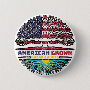 Kasachstan Kasachstan USA Tree Roots Flag Button