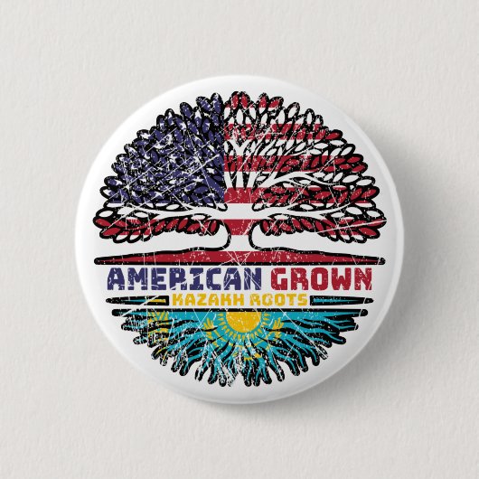 Kasachstan Kasachstan USA Tree Roots Flag Button (Vorderseite)