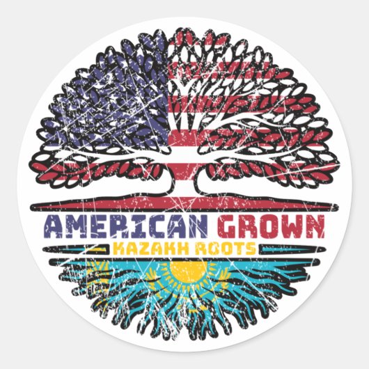 Kasachstan Kasachstan USA Tree Roots Flag Runder Aufkleber (Vorderseite)