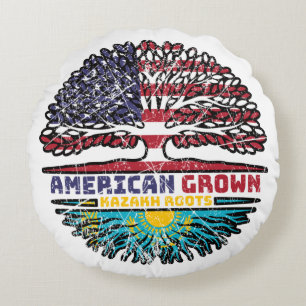 Kasachstan Kasachstan USA Tree Roots Flag Rundes Kissen