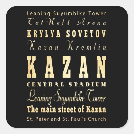 Kasan Stadt Russland Typografie Kunst Quadratischer Aufkleber (Vorderseite)