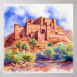 Kasbah in Aquarell-Cliparts-Design, Digital Print Poster